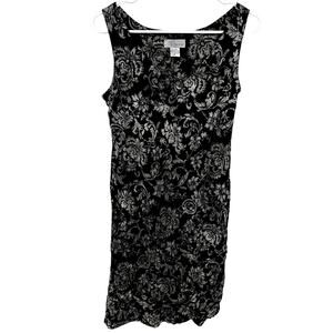 Vintage Spiegel Floral Tank Midi Dress 100% Silk Lightweight Black White 10